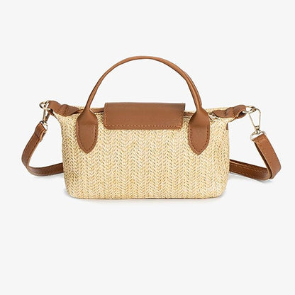 Women’s Woven Straw Handbag with Adjustable Shoulder Strap Beige & Brown