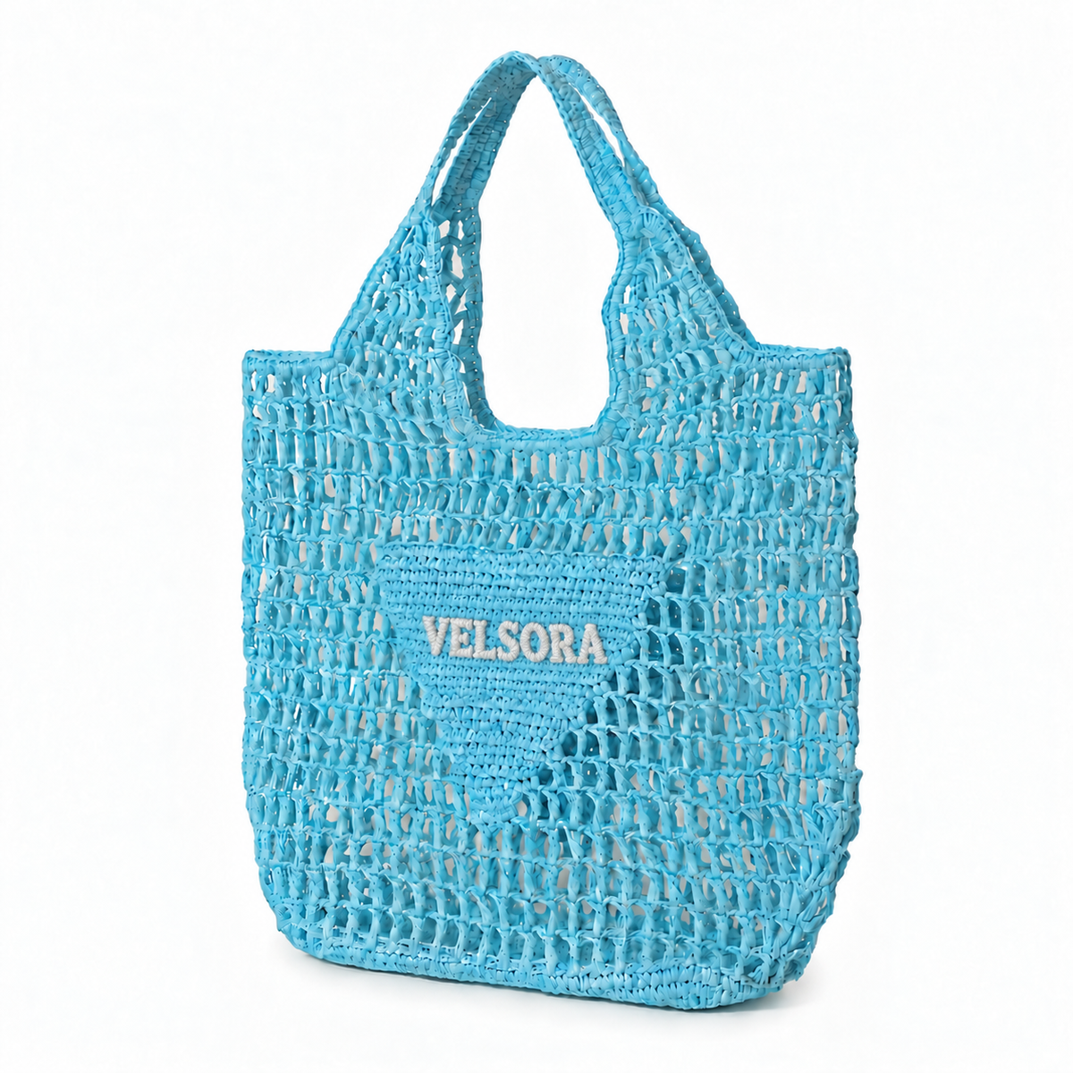 VELSORA Women’s Blue Open Weave Crochet Tote Bag